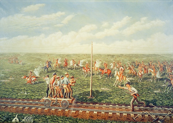 Cheyenne Indians attack workers on the Union Pacific Railroad near Fossil Creek in Kansas, 28th May  à Jacob Gogolin