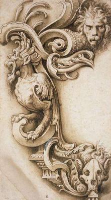 Grotesque Scroll (pen & brown ink on paper) à Jacopo Ligozzi