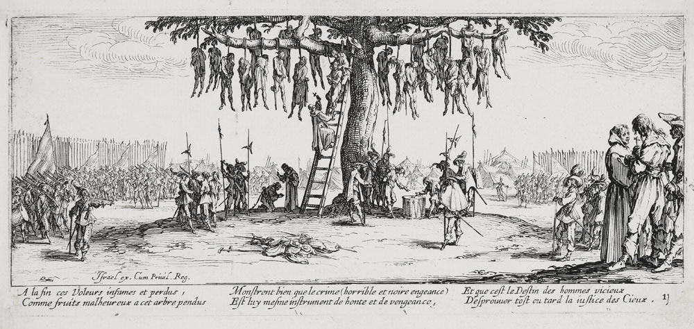 Les Miseres et les Mal-Heurs de la Guerre (Blatt 11): Die Gehenkten oder der Galgenbaum à Jacques Callot