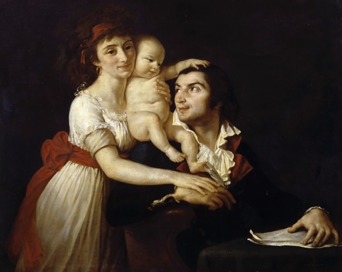 Camille Desmoulins with his wife Lucile and child à Jacques Louis David