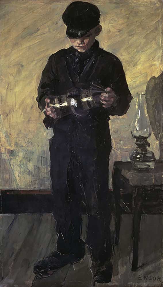 The Lamp-boy (The Lamplighter), 1880, by James Ensor (1860-1949), oil on canvas, 151x91 cm. Belgium, à James Ensor