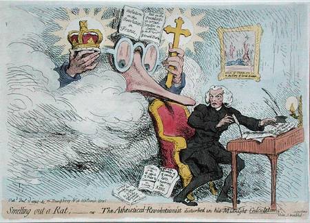 Smelling out a Rat, or The Atheistical-Revolutionist disturbed in his Midnight 'Calculations' à James Gillray