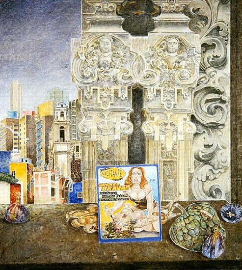Still Life with Pornographic Magazine and Baroque Landscape, Mexico City, 2003 (oil on canvas)  à  James  Reeve