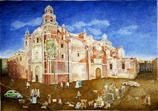 Women Fighting outside the Church of Santa Catarina, 2001 (oil on canvas)  à  James  Reeve