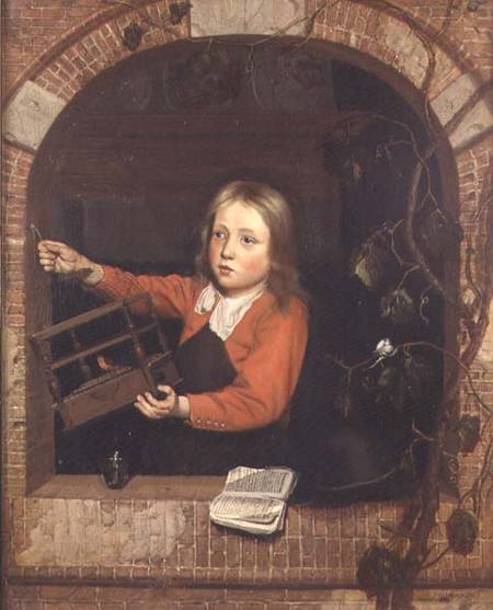 Young Boy with a Birdcage (panel) à Jan Adriansz van Staveren