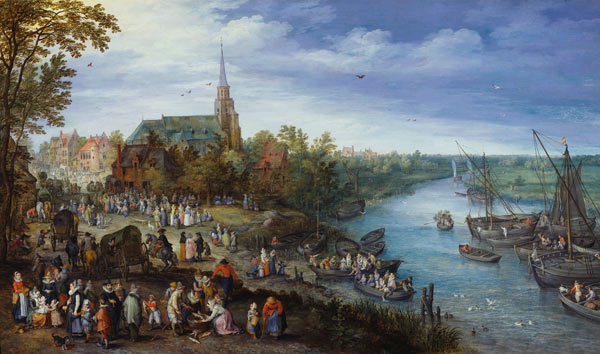 Village au fleuve à Jan Brueghel l'Ancien