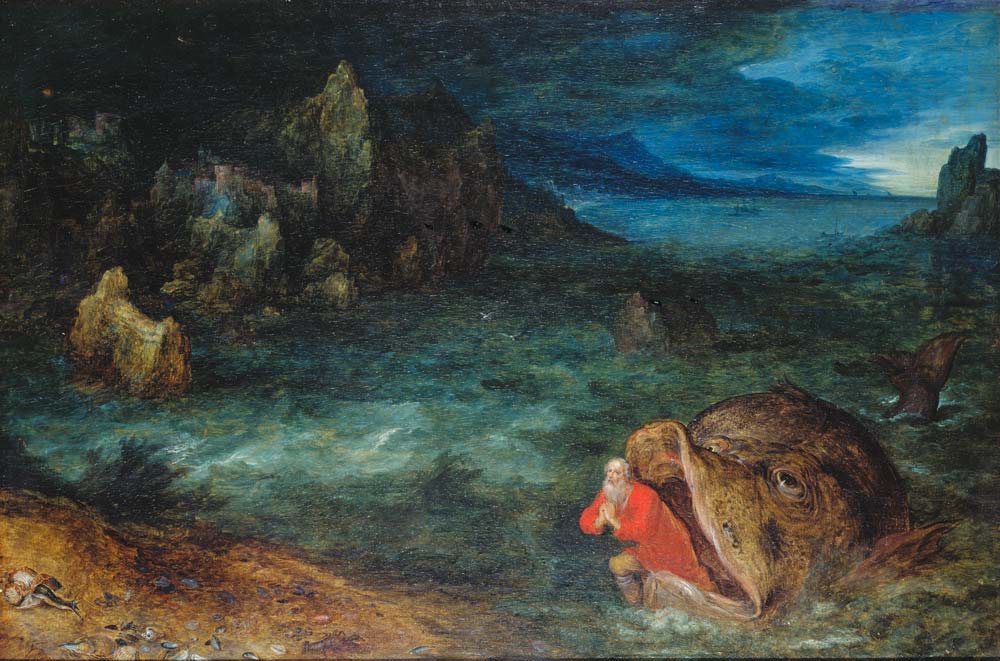 Jonas monte sur la baleine à Jan Brueghel l'Ancien
