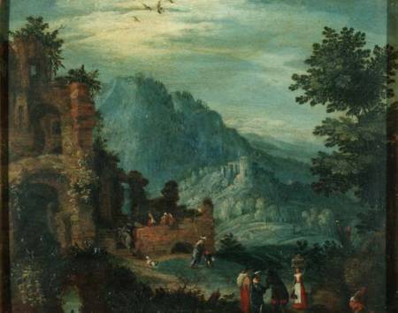 Landscape with classical ruins à Jan Brueghel l'Ancien