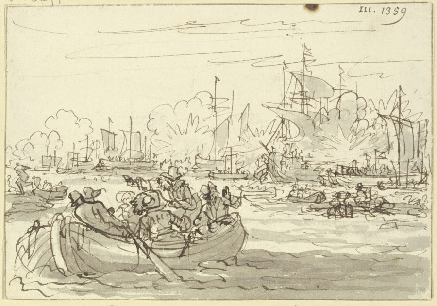 Die spanische Flotte wird im Jahr 1631 von holländischen Schiffen auf der Schelde erobert à Jan Luyken
