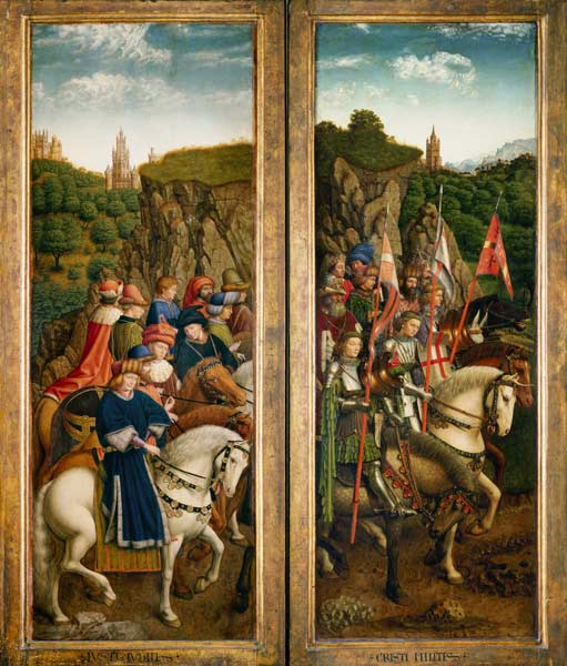autel de Gent - les juges justes (à gauche) et les Streiter Cristi (à droite) à Jan van Eyck