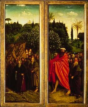 autel de Gent - ermites (à droite) et Christophe avec les pèlerins (à gauche)