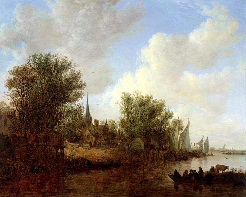 River scene with a View of Overschie à Jan van Goyen