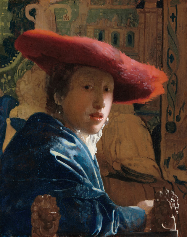 La jeune fille au chapeau rouge - peinture huile sur bois de Jan Vermeer  van Delft