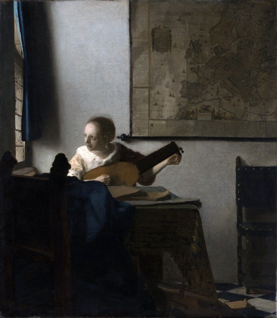 Woman with a lute à Johannes ou Jan  Vermeer de Delft