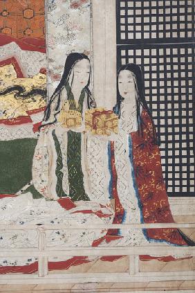 Detail of Spring in the Palace, six-fold screen from 'The Tale of Genji'