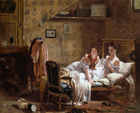 Two Women in a Bed disturbed by a Cat à Jean Alphonse Roehn