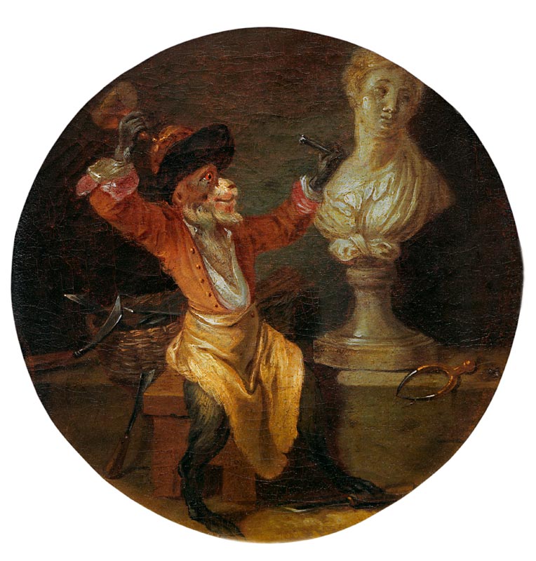 A.Watteau(Nachfolge), Affe als Bildhauer à Jean-Antoine Watteau