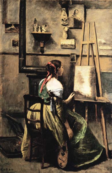 The Studio of Corot, or Young woman seated before an Easel, 1868-70 (oil on canvas) à Jean-Baptiste-Camille Corot