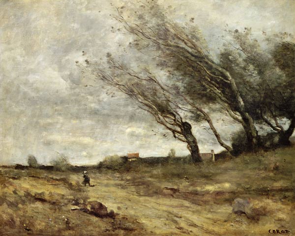 Le coup de vent - tableau de Jean-Baptiste-Camille Corot