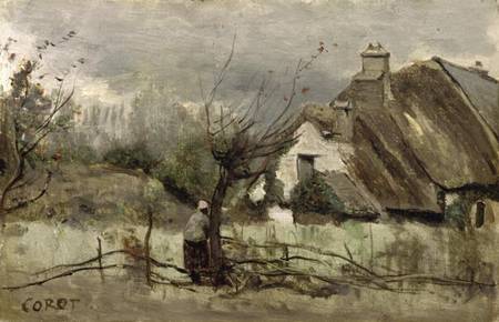 Thatched cottage in Picardie à Jean-Baptiste-Camille Corot