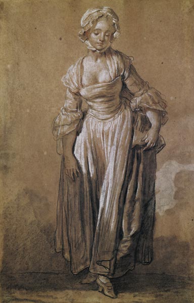 Standing Young Girl, study for ''The Village Agreement'' (charcoal & white chalk on paper) à Jean Baptiste Greuze