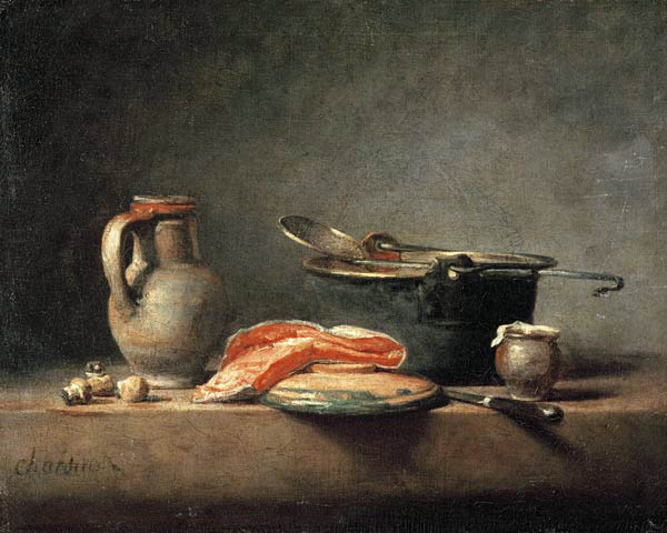 Kitchen still-life - Jean-Baptiste Siméon Chardin en reproduction imprimée  ou copie peinte à l'huile sur toile