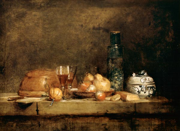 Still Life with Fruits and olive glass - Jean-Baptiste Siméon Chardin en  reproduction imprimée ou copie peinte à l\'huile sur toile