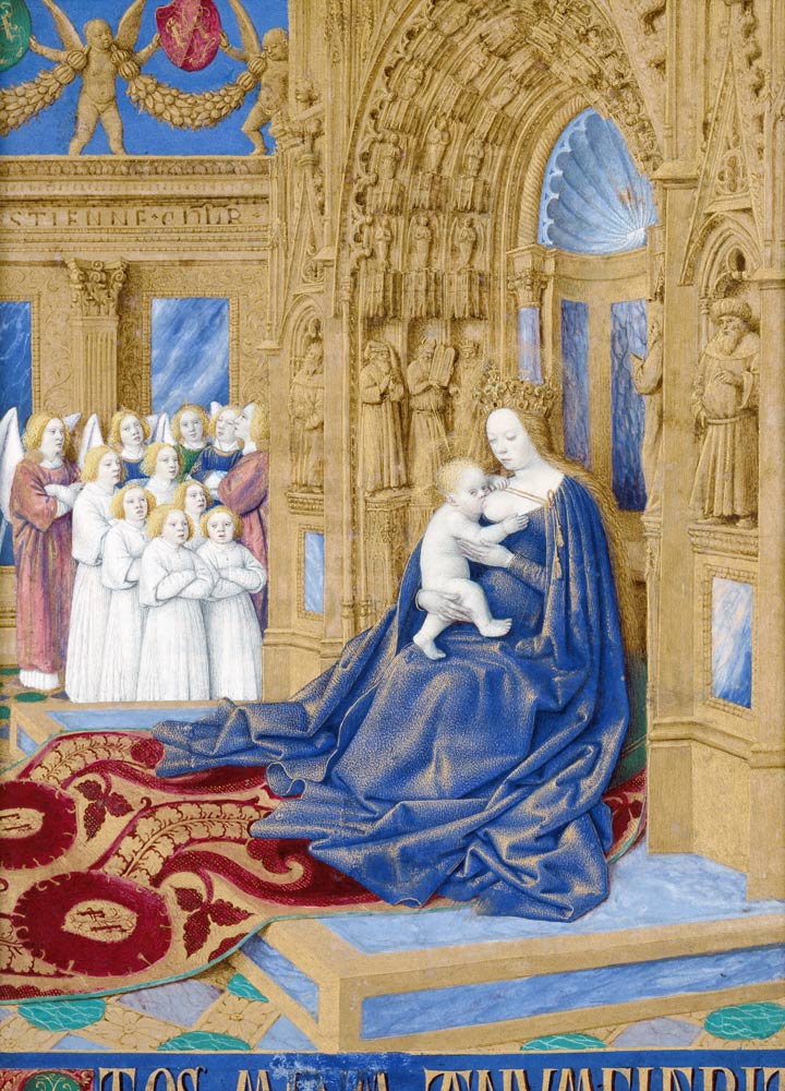 The Virgin and Child enthroned (Hours of - Jean Fouquet en reproduction  imprimée ou copie peinte à l\'huile sur toile