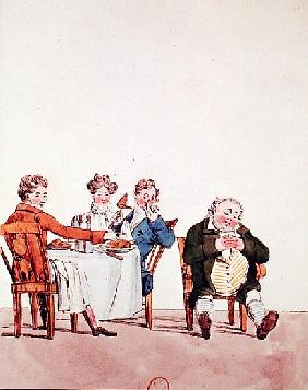 Qui dort dine'', caricature of a man sleeping after dinner