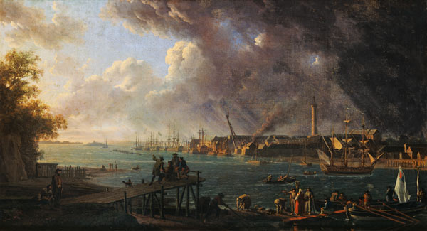 Vue du port de Lorient - tableau de Jean-Francois Hue en reproduction  imprimée ou copie peinte à l\'huile sur toile