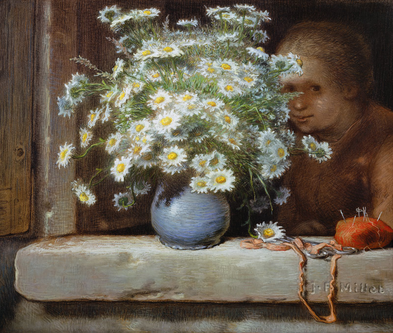 The Bouquet of Margueritas (pastel) - Jean-François Millet en reproduction  imprimée ou copie peinte à l\'huile sur toile