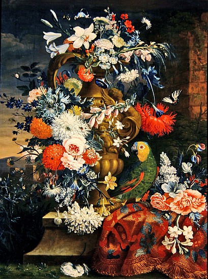 Bouquet of flowers and a parrot à Jean Picart