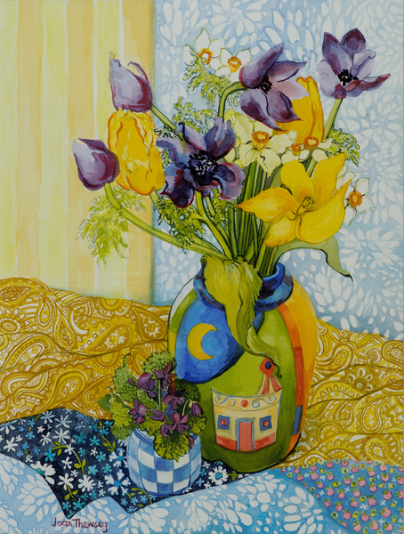 Tulips and Anemones with a Pot of Violets à Joan  Thewsey