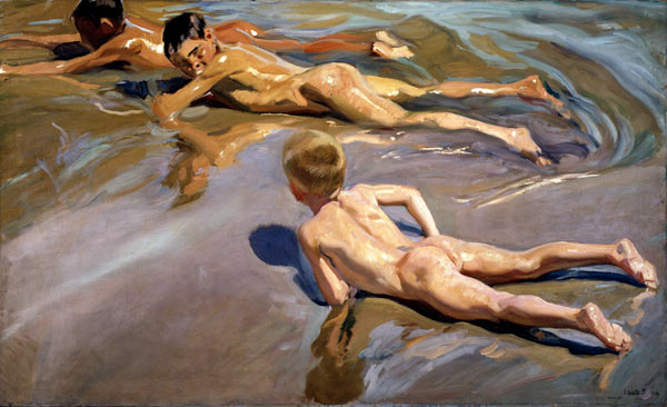 Garçons nus sur la plage à Joaquin Sorolla
