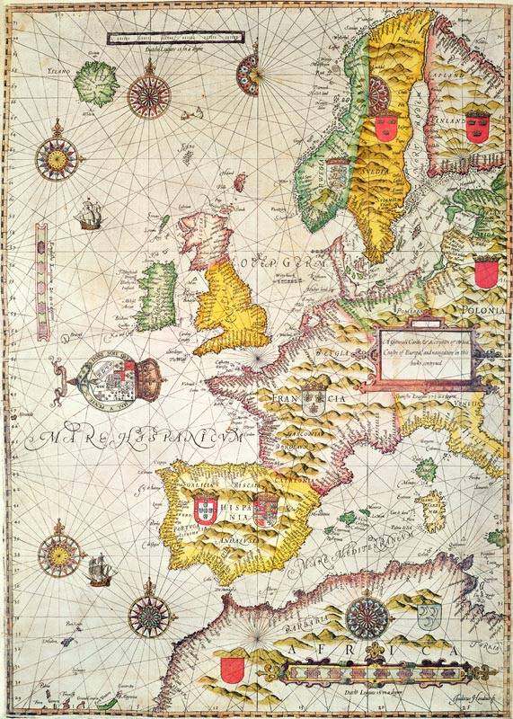 A Generall carde, and description of the sea coastes of Europe, and navigation in this book conteyne à Jodocus Hondius