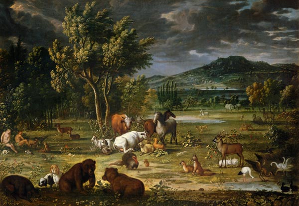 Adam et Eve au paradis - peinture huile sur toile de Johann Wenzel Peter