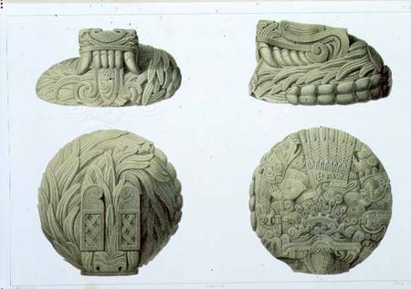 Depiction in stone of the Feathered Serpent God Quetzalcoatl, plate 48 from 'Ancient Monuments of Me à Johann Friedrich Maximilian von Waldeck
