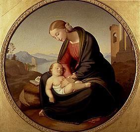 Marie avec l'enfant Jesus dormant.