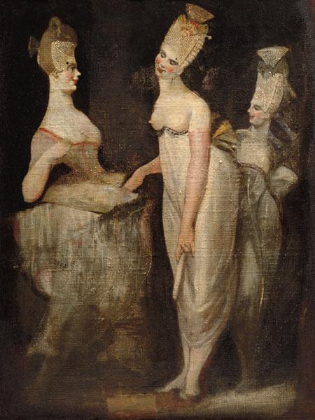 Trois courtisans (dos du travail nu féminin reposant et pianiste)