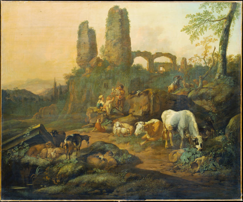Shepherd Family Resting near an Ancient Ruin à Johann Heinrich Roos