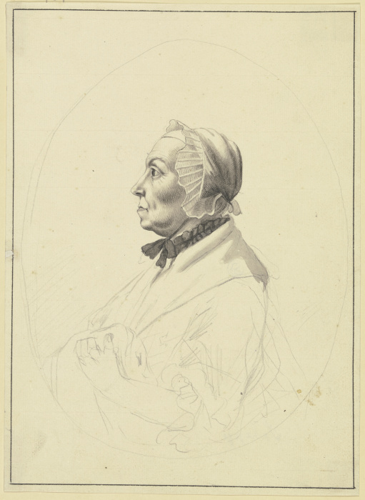Brustbild einer Frau mit Haube im Profil nach links à Johann Heinrich Schepp