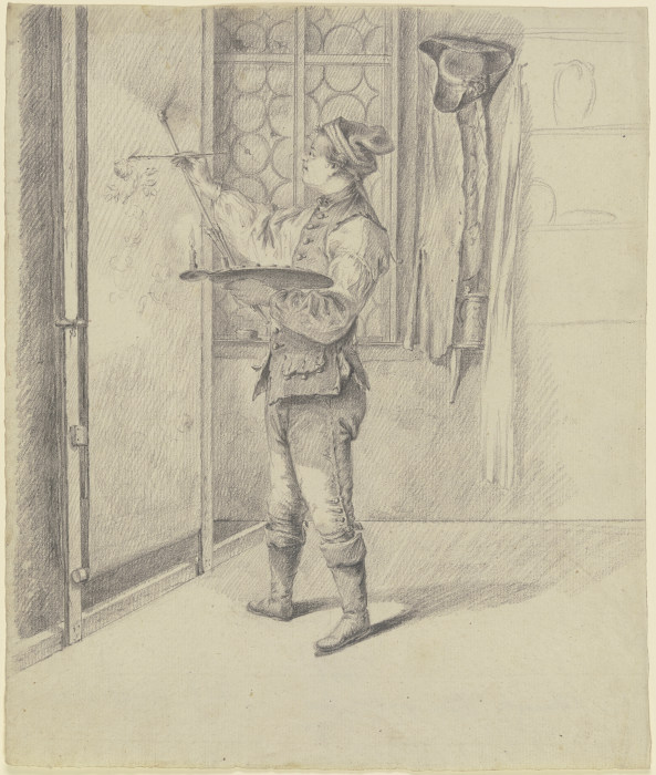 Junger Maler, ein Rollbild (Tapete) malend, bei Kerzenlicht à Johann Ludwig Ernst Morgenstern