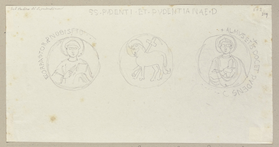 Die Medaillons im Relief über dem Portal von Santa Pudenziana à Johann Ramboux