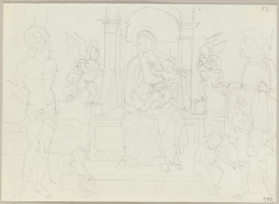 Die thronende Madonna mit Kind zwischen dem heiligen Sebastian sowie einem Lanze tragenden Heiligen  à Johann Ramboux