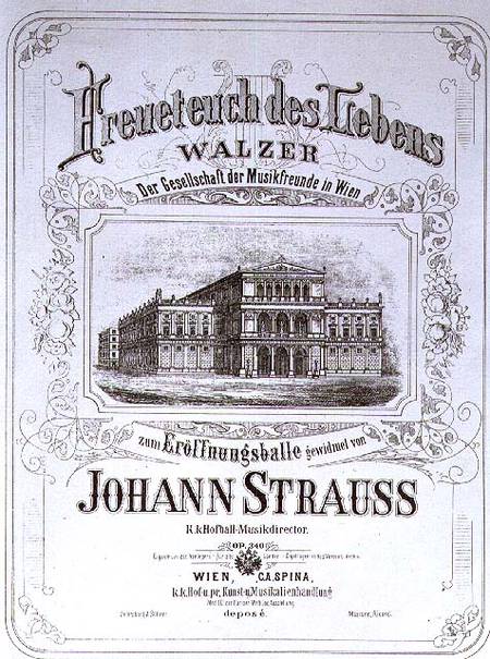 Poster advertising 'Freueteuch des Lebens', a waltz à Johann Strauss le Jeune