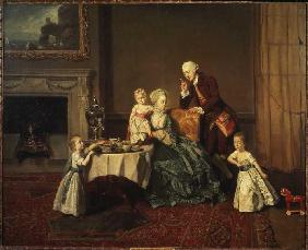 portrait de la famille du 14ème Lord Willoughby de Broke dans la salle de déjeuner