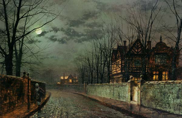 Old English House, Moonlight After Rain à John Atkinson Grimshaw