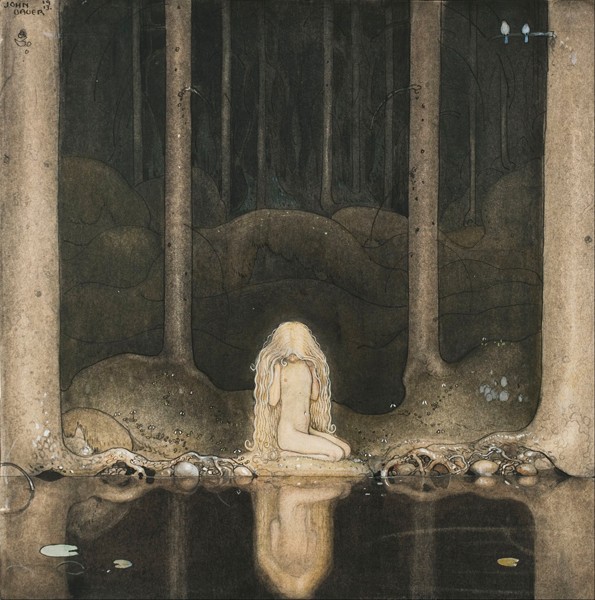 Princess Tuvstarr is still sitting there wistfully looking into the water à John Bauer