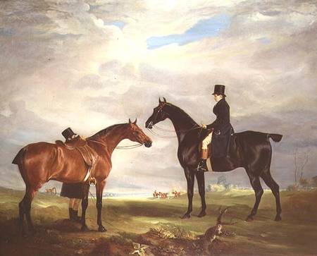 Frank Hall Standish on his Black Hunter with a Groom and a Second Horse à John E. Ferneley le Jeune