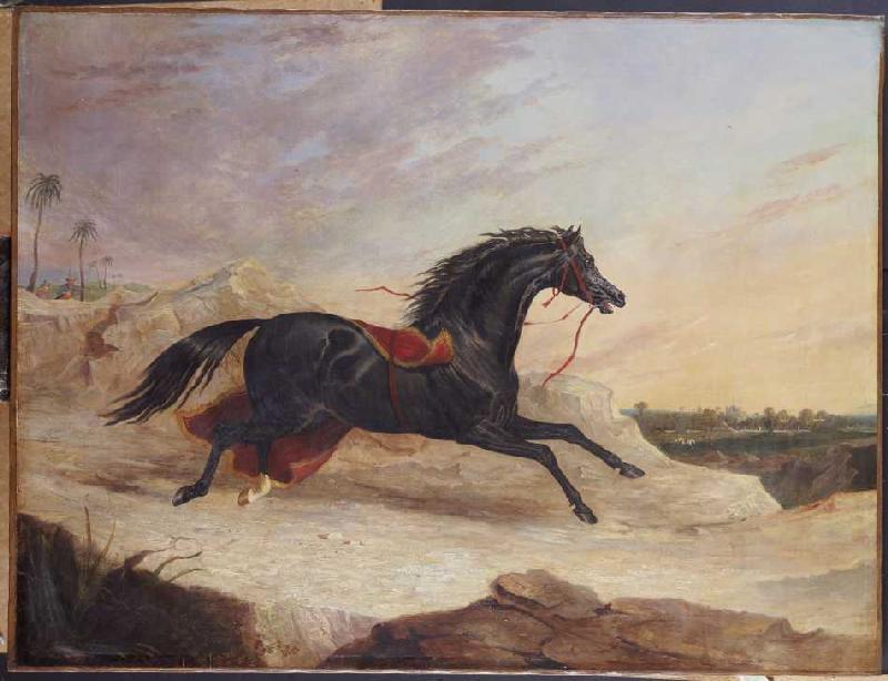 Araber jagen ein ausgerissenes arabisches Pferd à John Frederick Herring l'Ancien